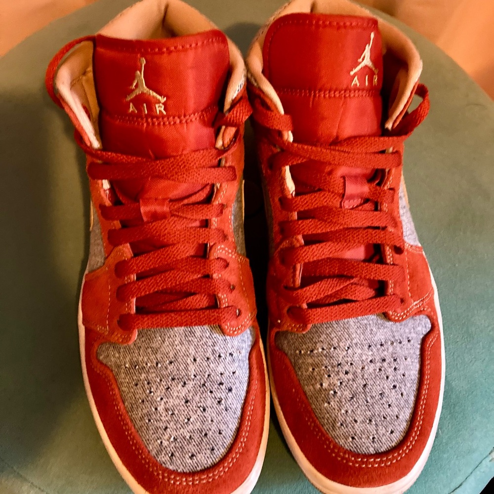 Jordan 1 Mid Red Denim Sneakers